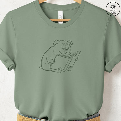 English Bulldog Reading Book Sketch TShirt