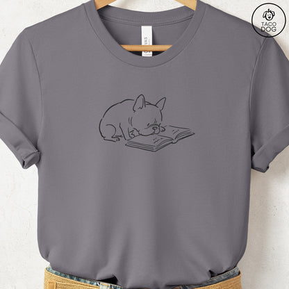 French Bulldog Frenchie Reading Book Sketch TShirt