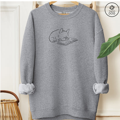 French Bulldog Frenchie Reading Book Sketch Sweatshirt