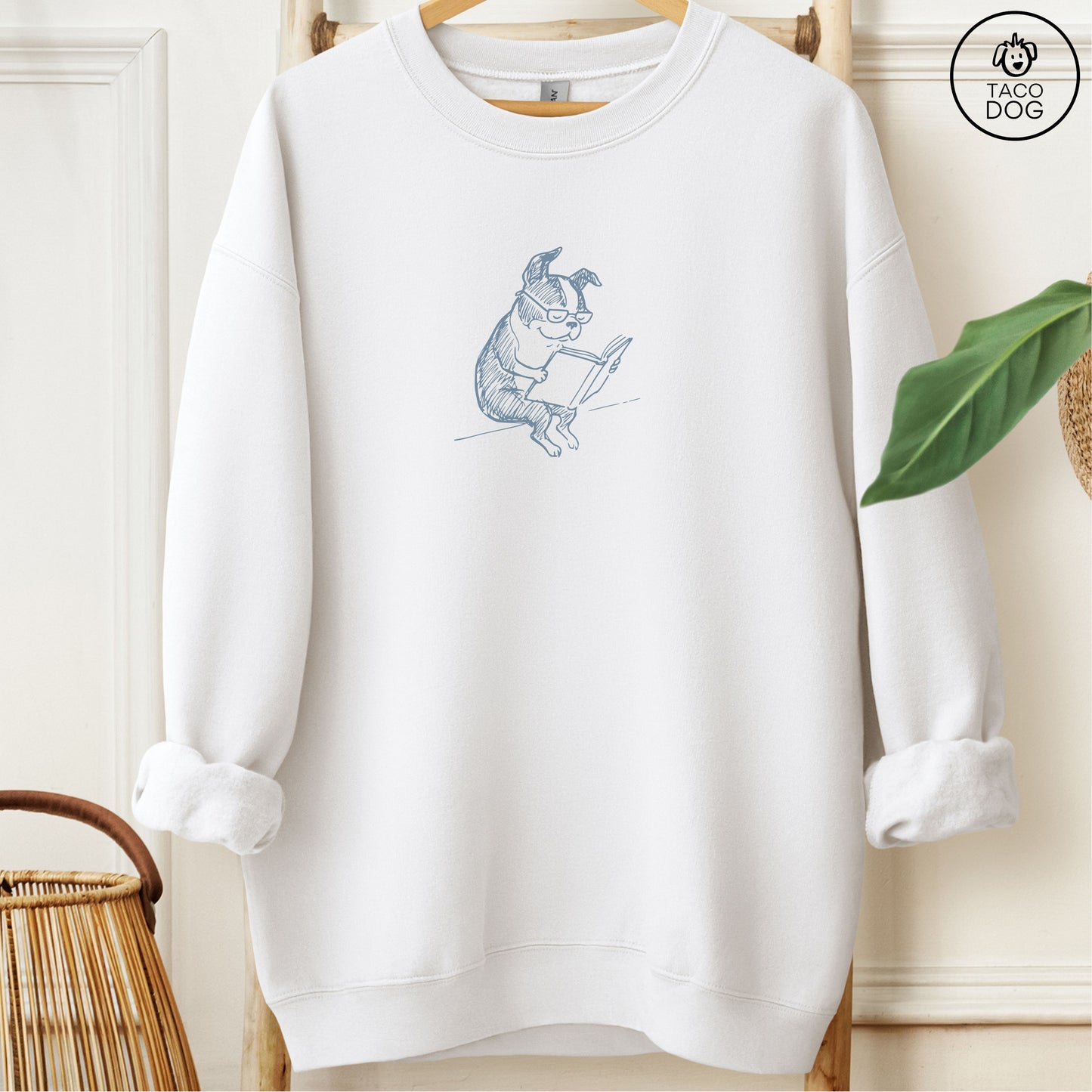 Boston Terrier Reading Book Sketch Sweatshirt