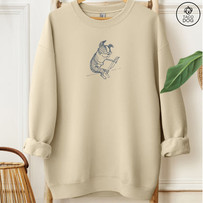 Boston Terrier Reading Book Sketch Sweatshirt