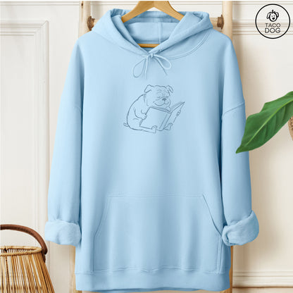 English Bulldog Reading Book Sketch Hoodie
