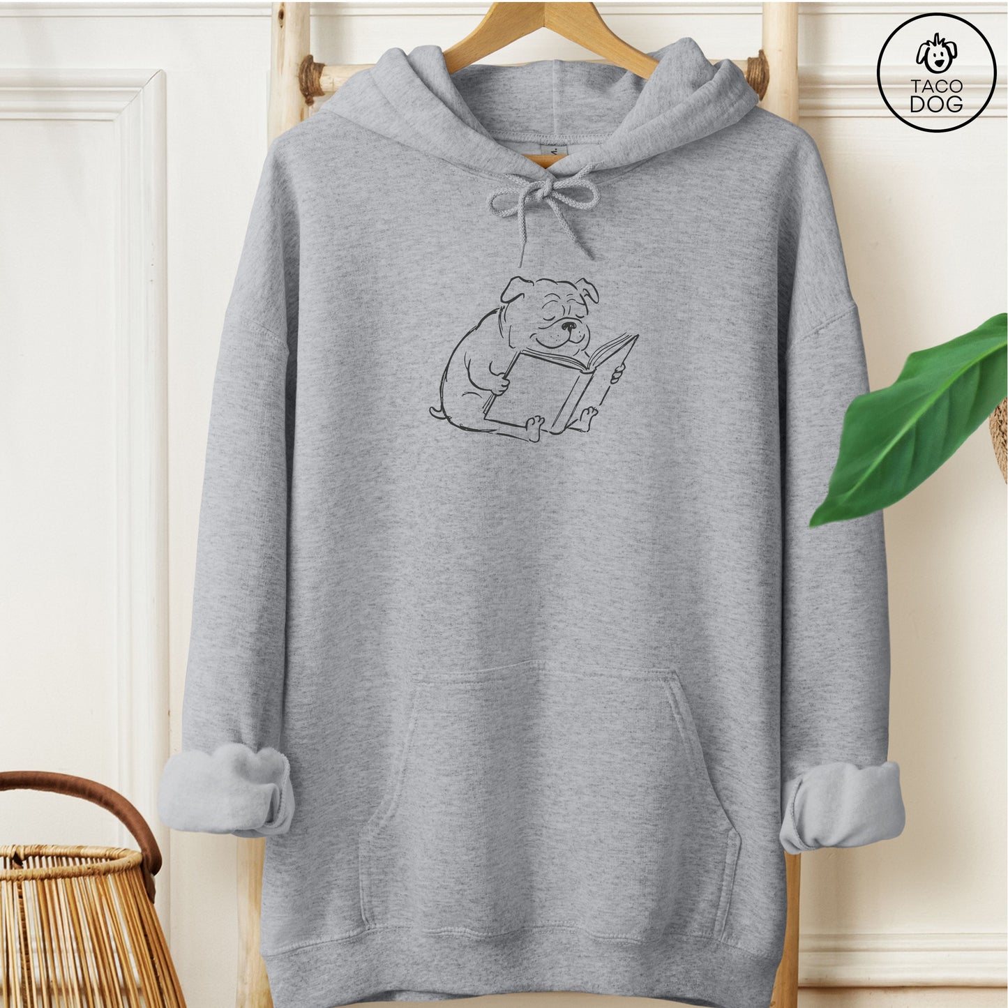 English Bulldog Reading Book Sketch Hoodie