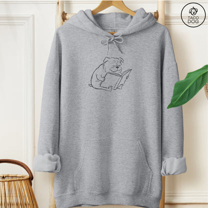 English Bulldog Reading Book Sketch Hoodie