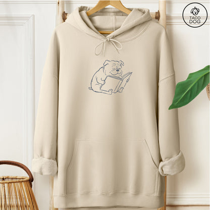 English Bulldog Reading Book Sketch Hoodie