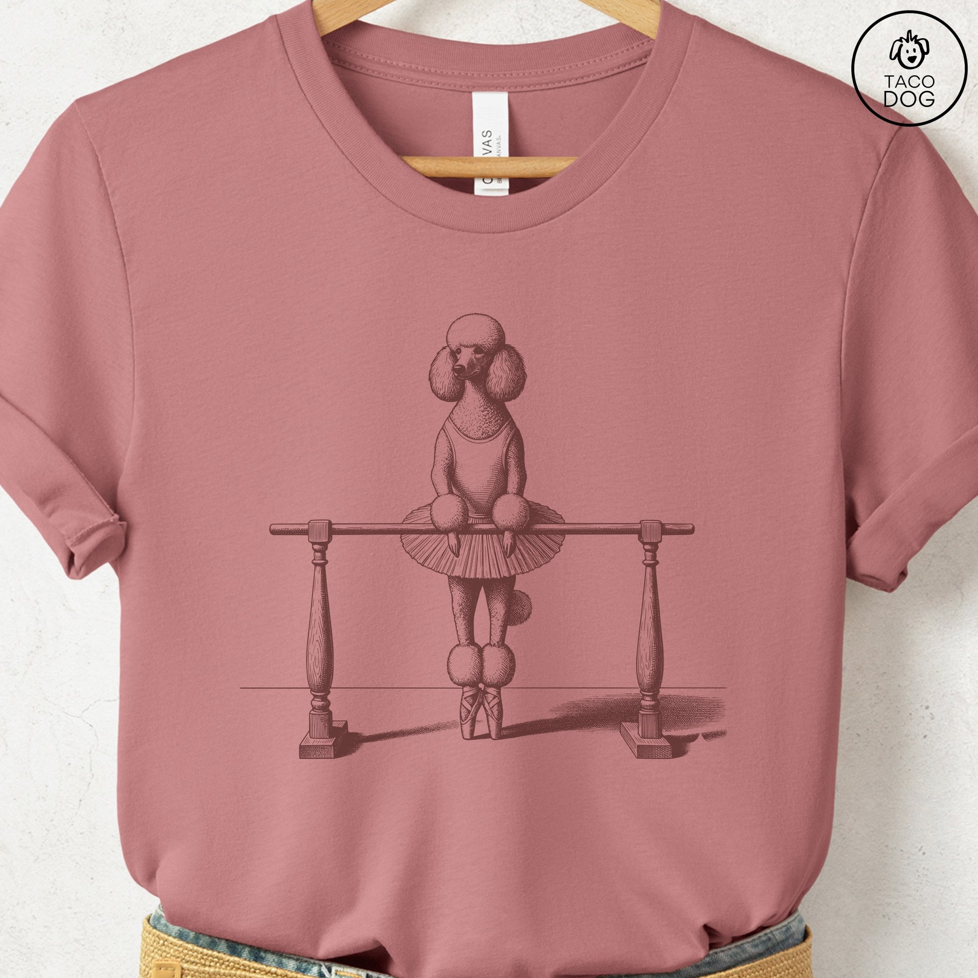 Poodle Ballet T Shirt Heather Mauve Taco-Dog