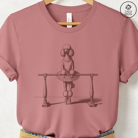Poodle Ballet T Shirt Heather Mauve Taco-Dog