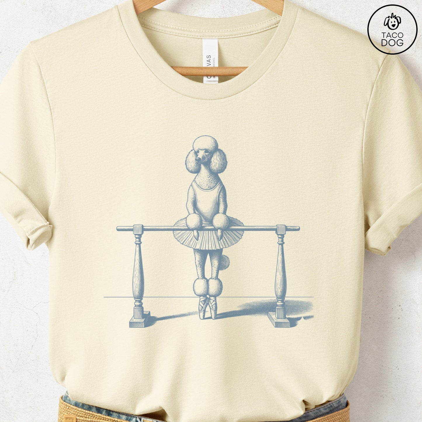 Poodle Ballet T Shirt Natural Taco-Dog