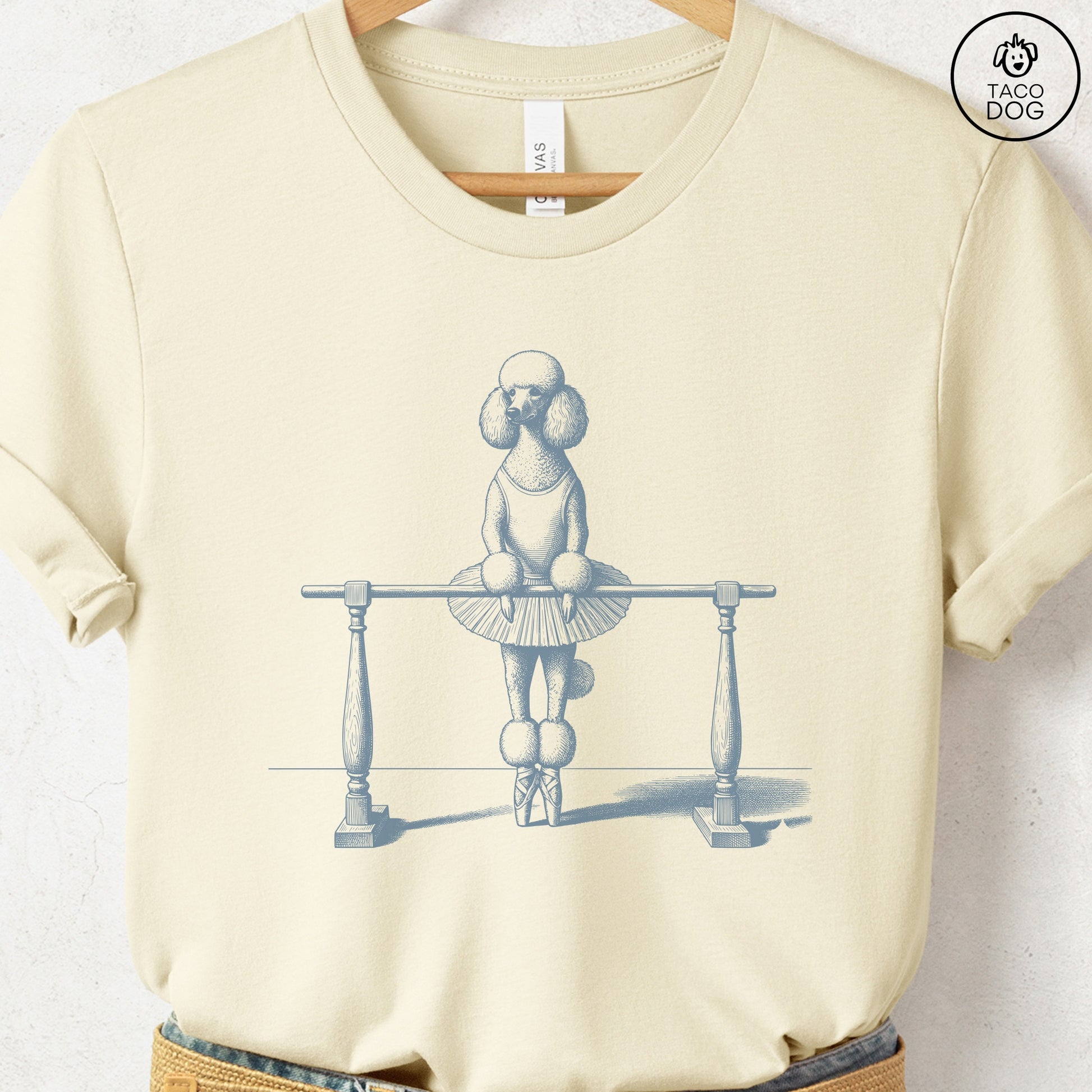 Poodle Ballet T Shirt Natural Taco-Dog