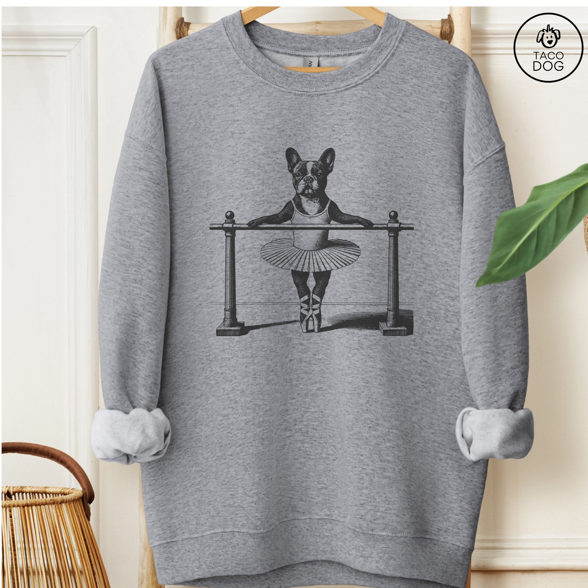 French Bulldog Frenchie Ballet Sweatshirt Graphite Heather Taco-Dog