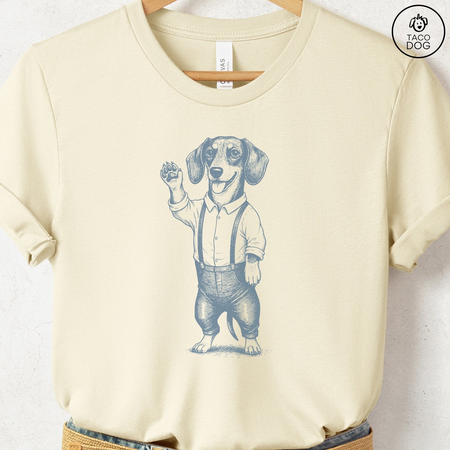 Dachshund Weenie Hey There T Shirt Natural Taco-Dog
