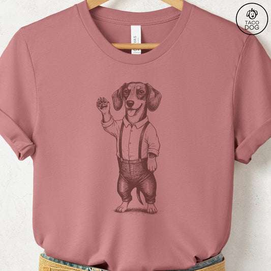 Dachshund Weenie Hey There T Shirt Heather Mauve Taco-Dog