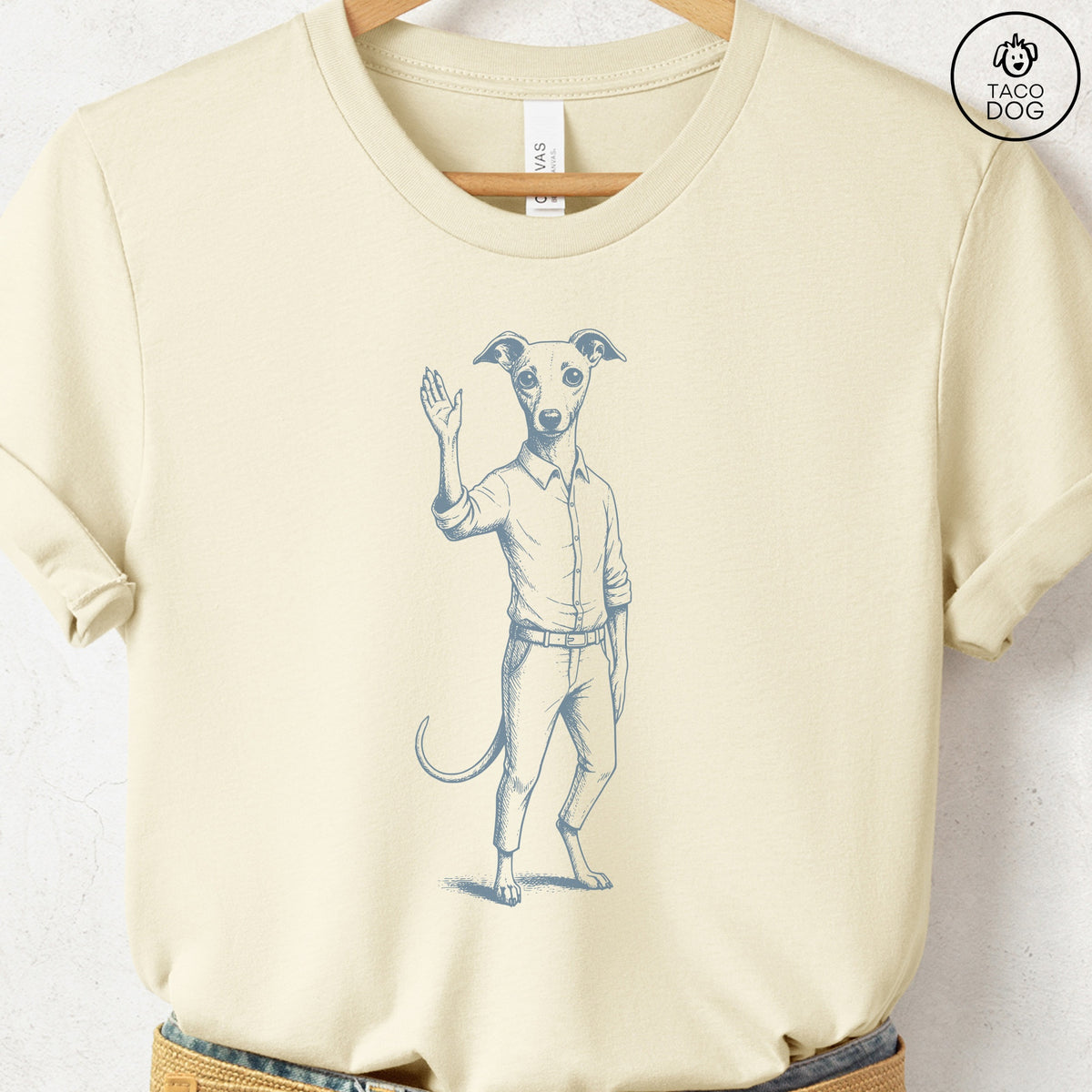Italian Greyhound Whippet Iggy Hey There T Shirt, design close-up