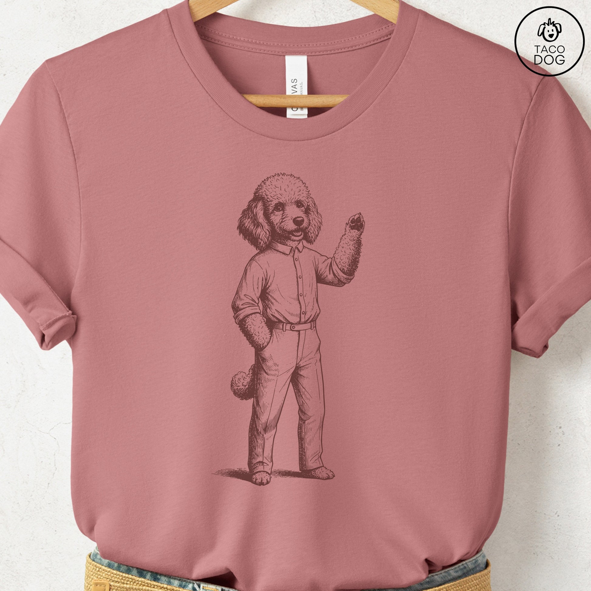 Poodle Hey There T Shirt Heather Mauve Taco-Dog