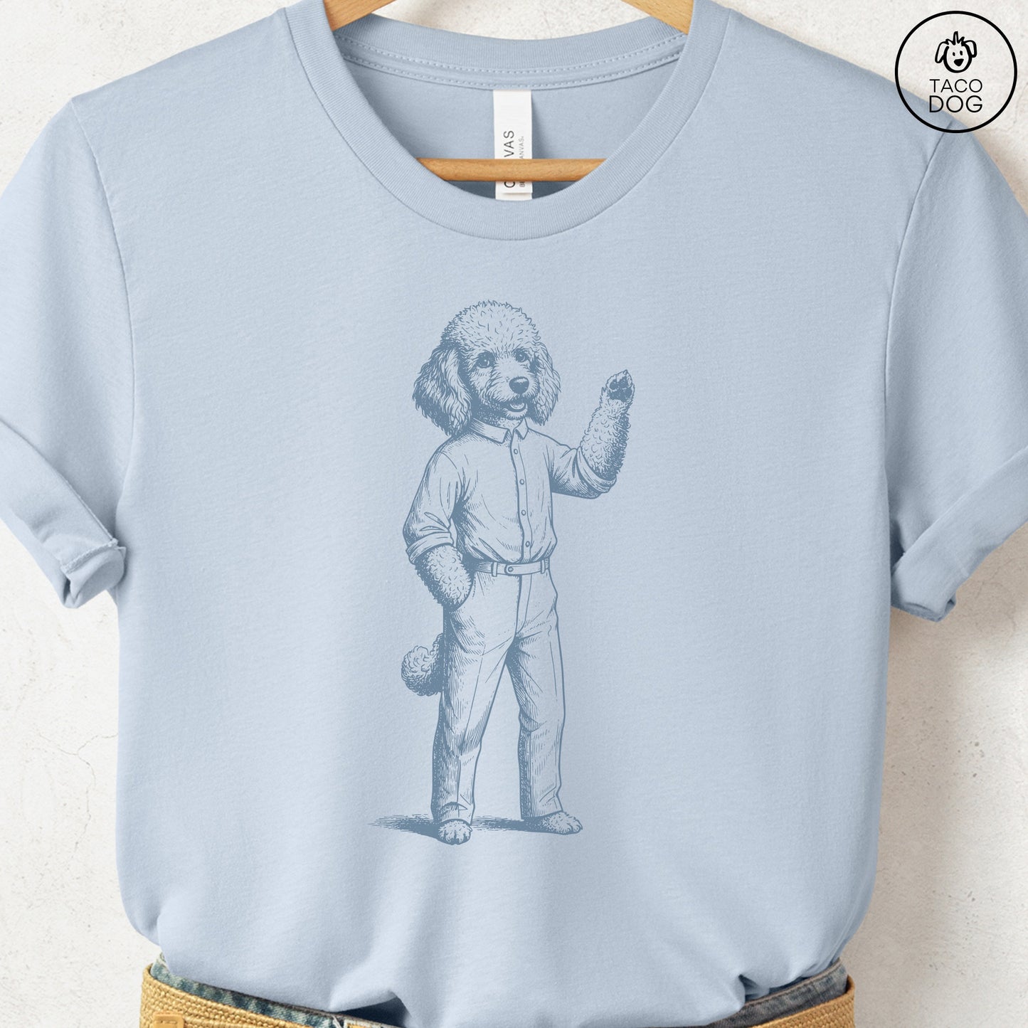 Poodle Hey There T Shirt Light Blue Taco-Dog