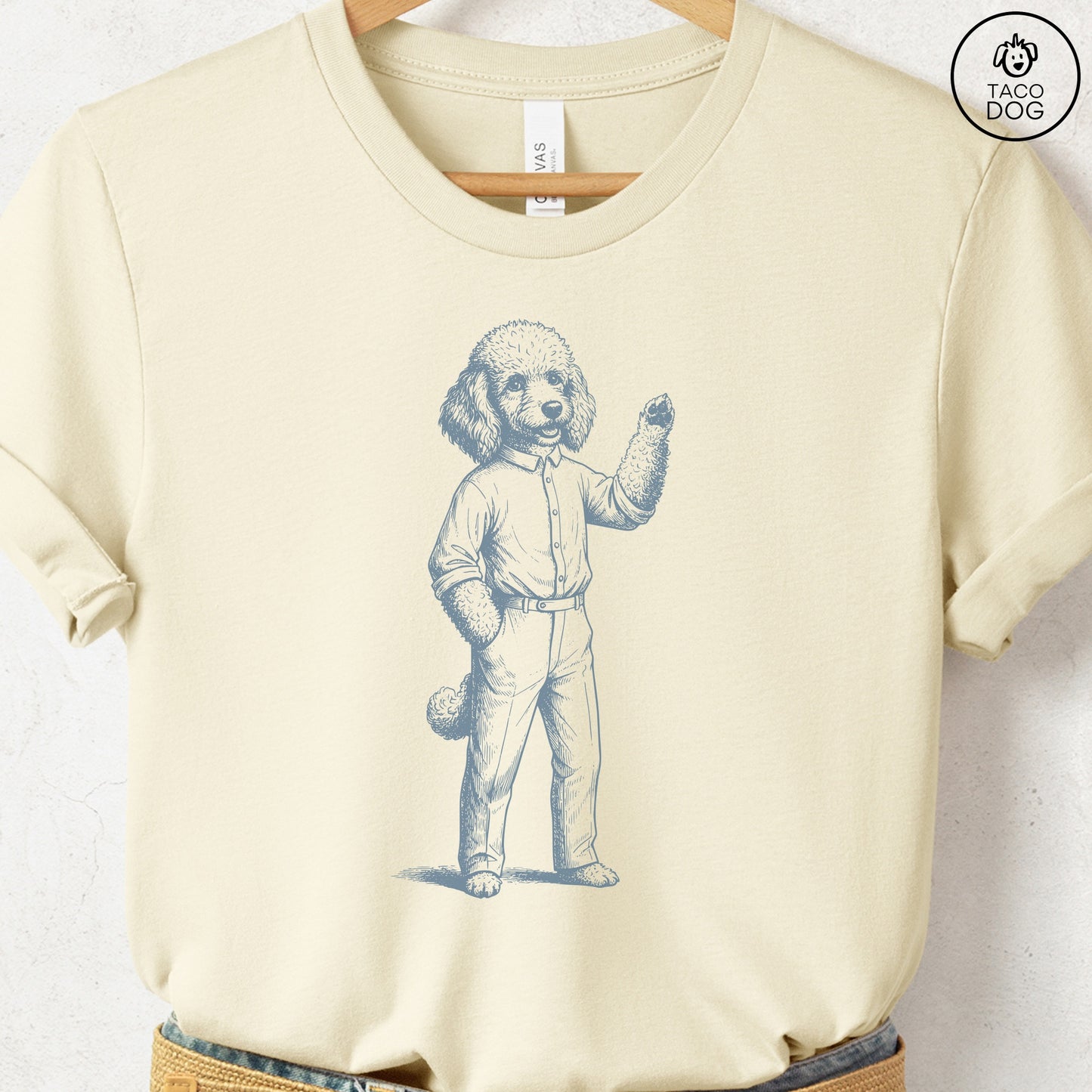 Poodle Hey There T Shirt Natural Taco-Dog