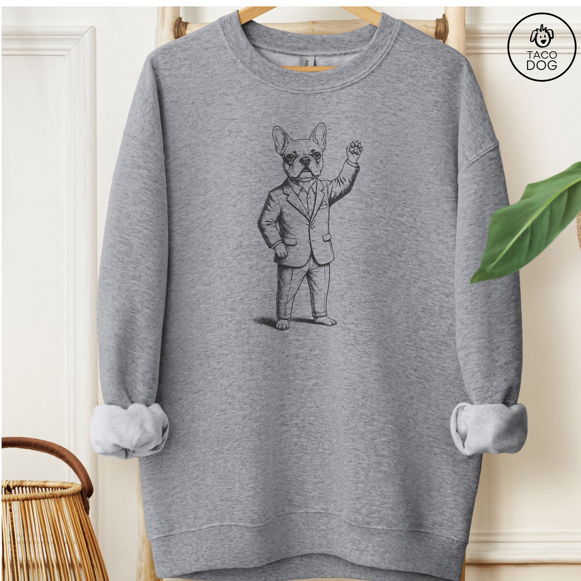 French Bulldog Frenchie Hey There Sweatshirt Graphite Heather Taco-Dog