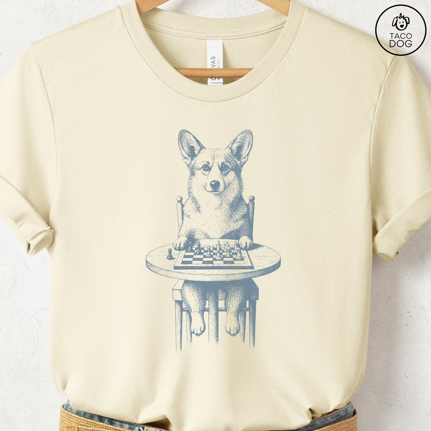 Corgi Chess Master T-Shirt Natural Taco-Dog