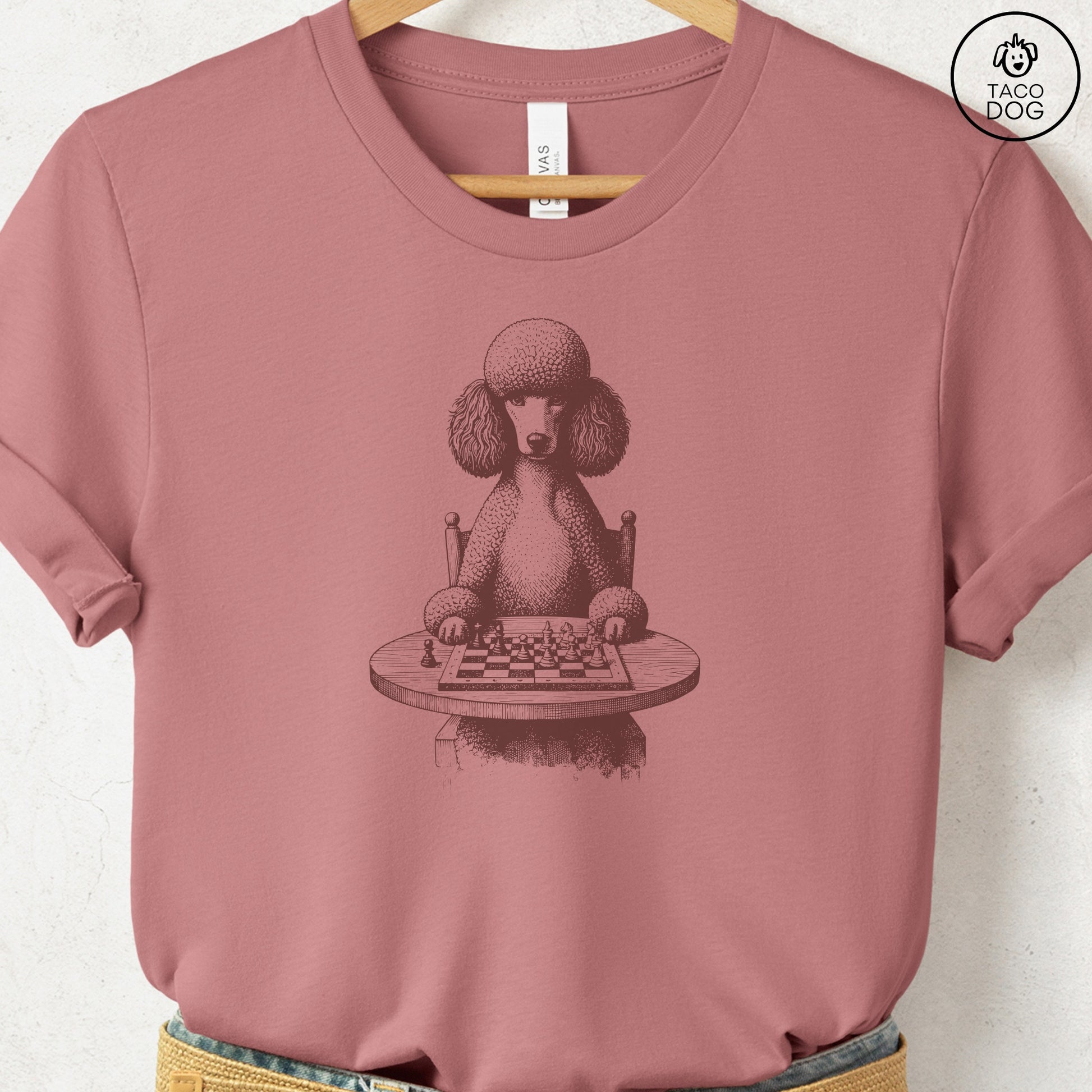 Poodle Chess Master T-Shirt Heather Mauve Taco-Dog