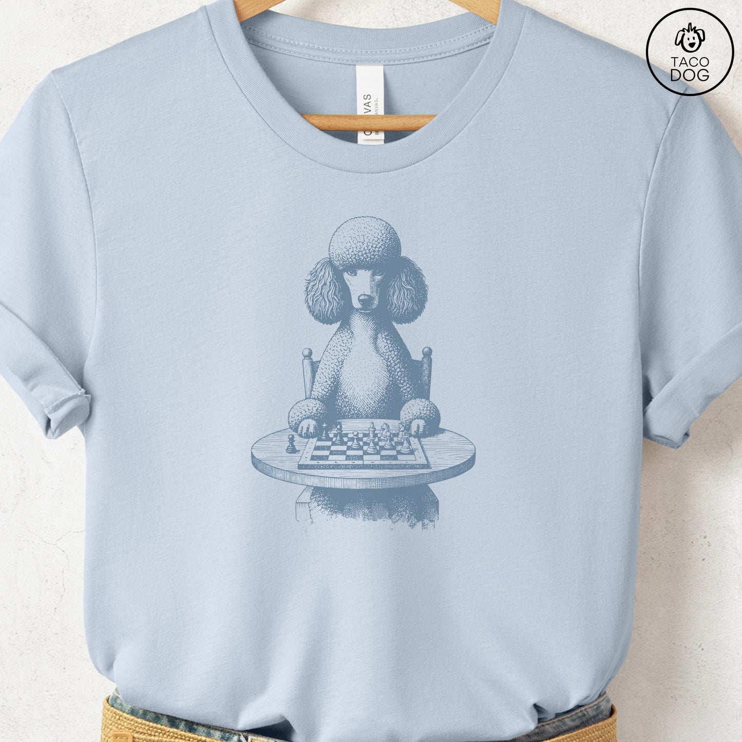 Poodle Chess Master T-Shirt Light Blue Taco-Dog