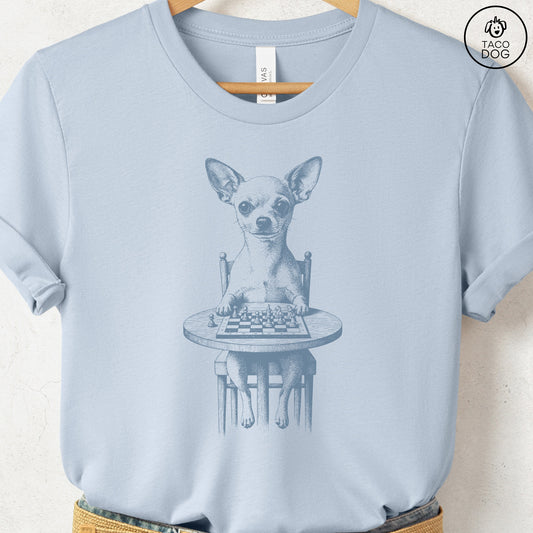 Chihuahua Chess Master T-Shirt Light Blue Taco-Dog