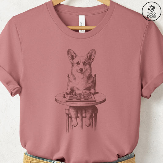 Pomeranian Chess Master T-Shirt Heather Mauve Taco-Dog