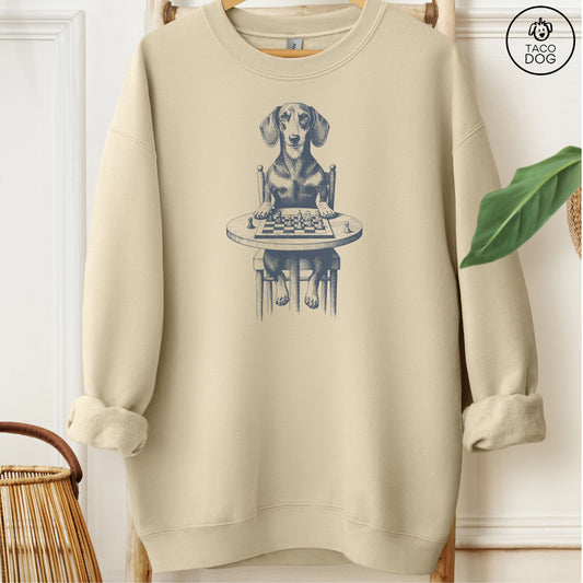 Dachshund Weenie Chess Master Sweatshirt Sand Taco-Dog