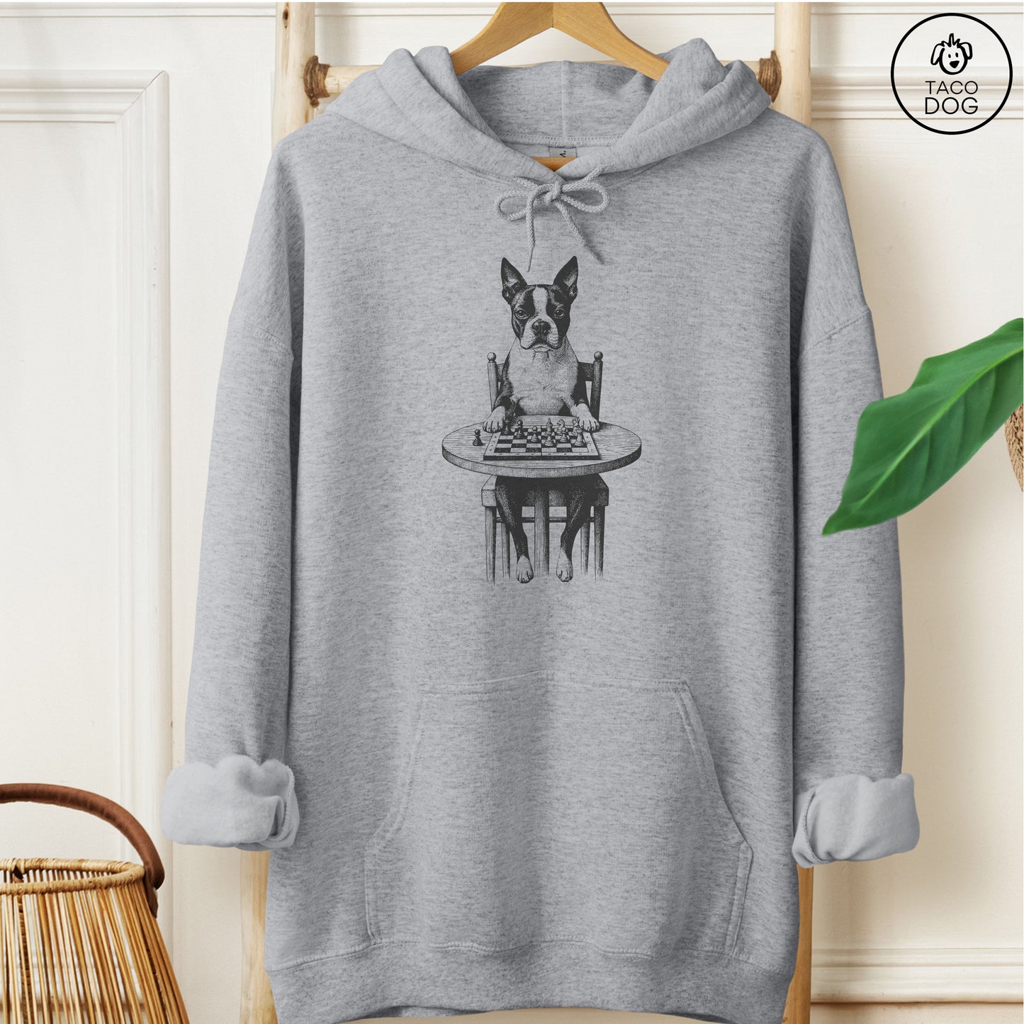 Boston Terrier Chess Master Hoodie Graphite Heather Taco-Dog