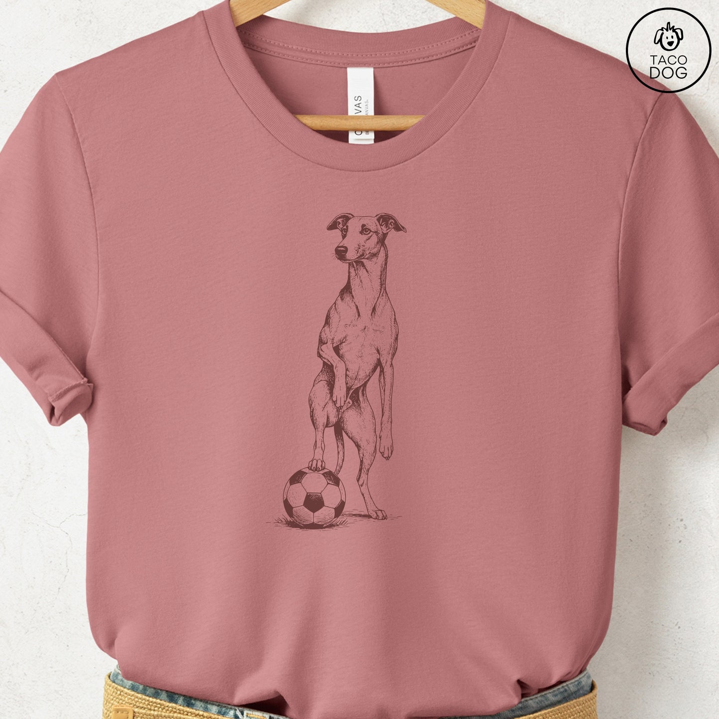 Italian Greyhound Whippet Iggy Soccer Football TShirt Heather Mauve Taco-Dog