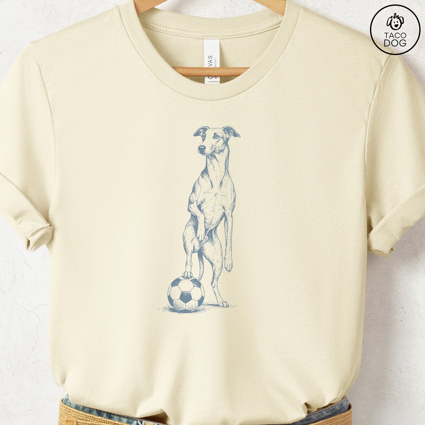 Italian Greyhound Whippet Iggy Soccer Football TShirt Natural Taco-Dog