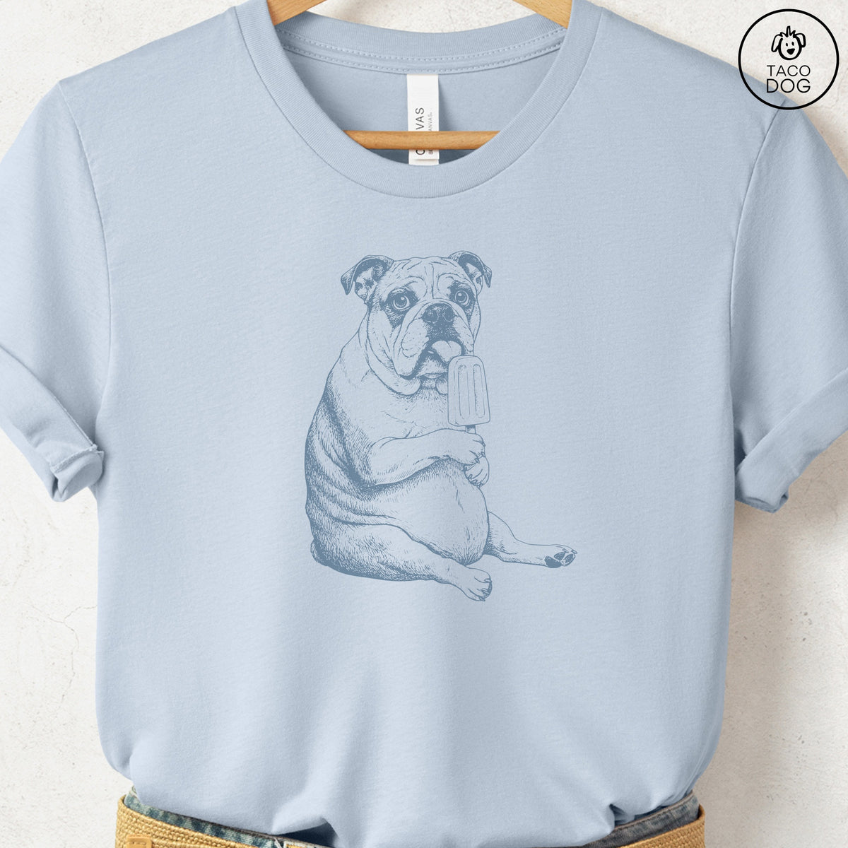 English Bulldog Popsicle T-Shirt, design close-up