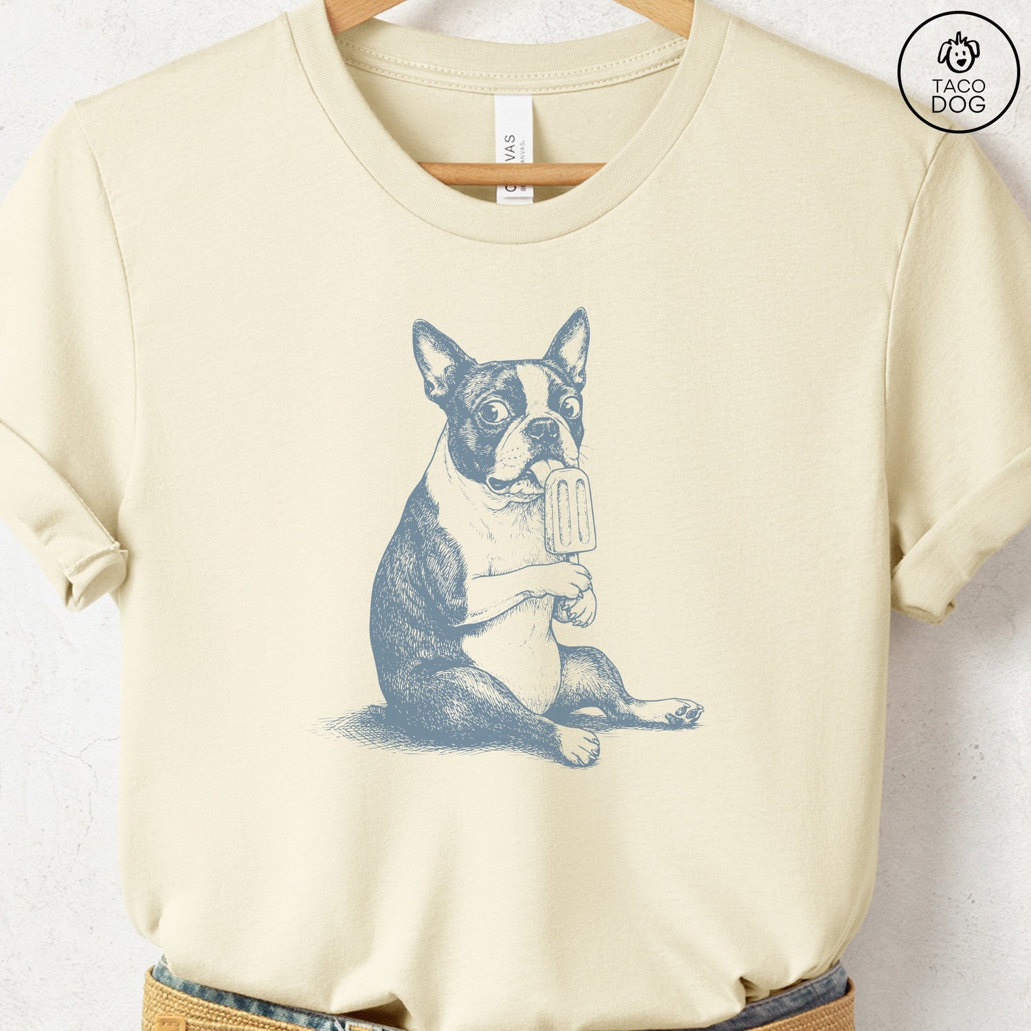 Boston Terrier Popsicle T-Shirt Natural Taco-Dog
