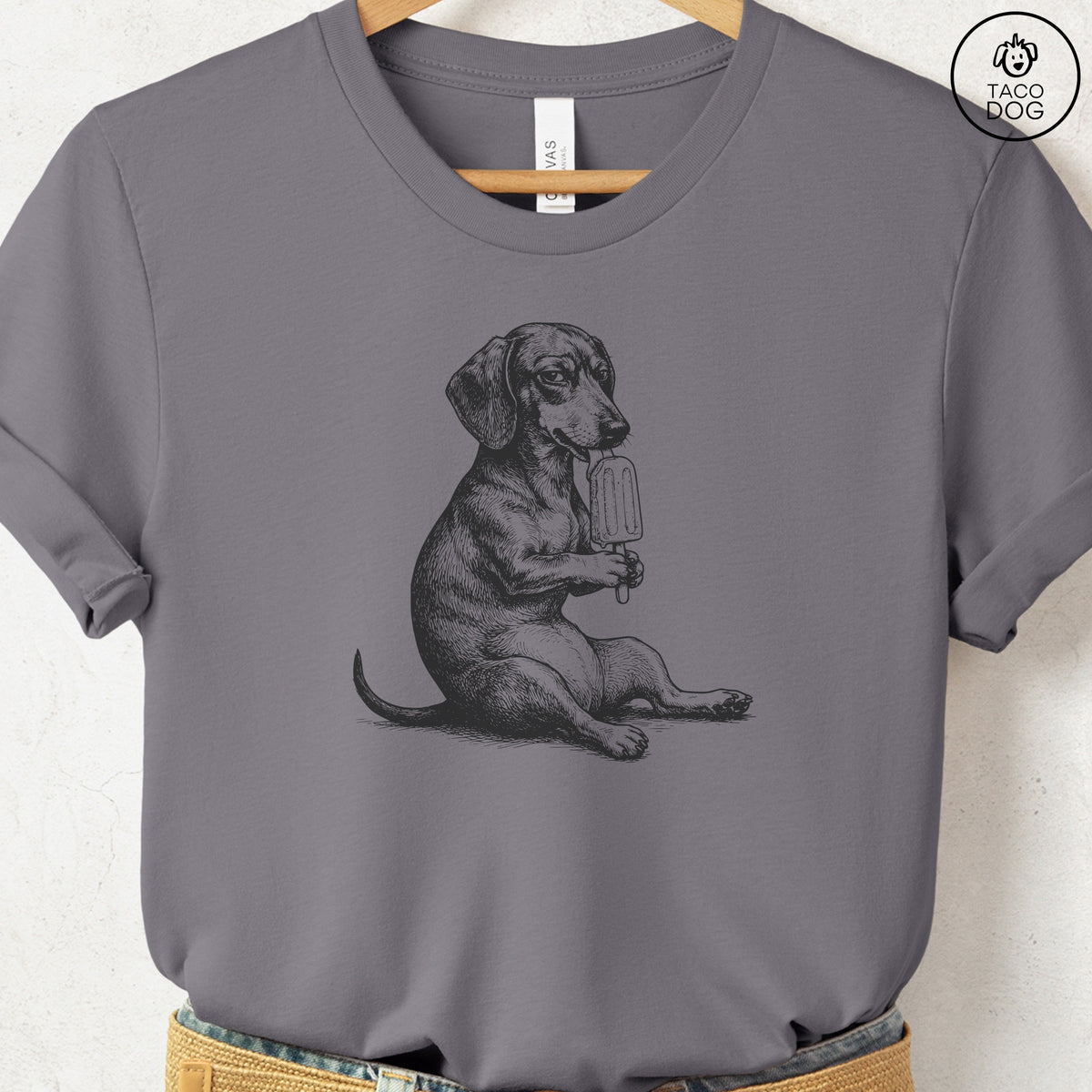 Dachshund Weenie Popsicle T-Shirt, design close-up