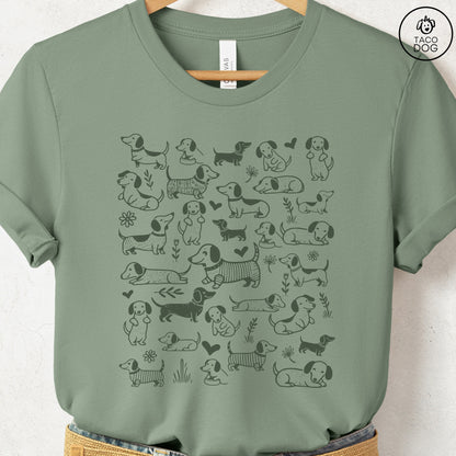 Dachshund Weenie Doodles Cartoon T-Shirt Sage Taco-Dog