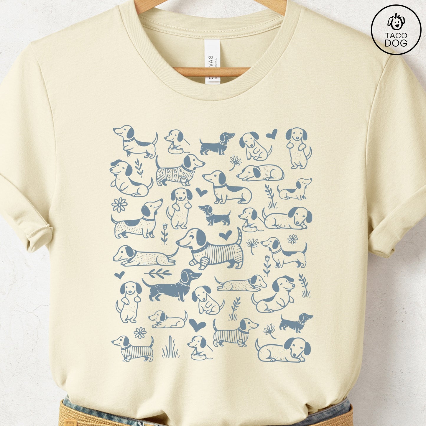 Dachshund Weenie Doodles Cartoon T-Shirt Natural Taco-Dog
