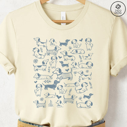 Dachshund Weenie Doodles Cartoon T-Shirt Natural Taco-Dog