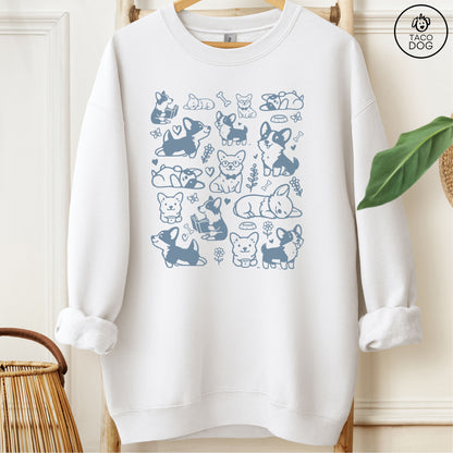 Corgi Doodles Cartoon Sweatshirt White Taco-Dog