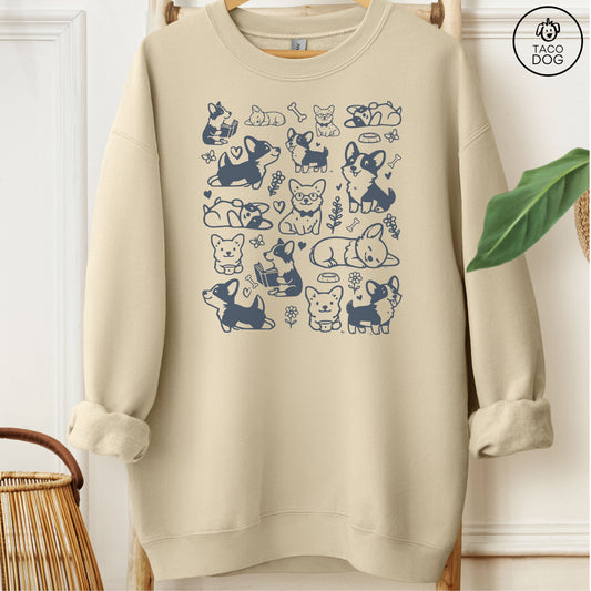 Corgi Doodles Cartoon Sweatshirt Sand Taco-Dog