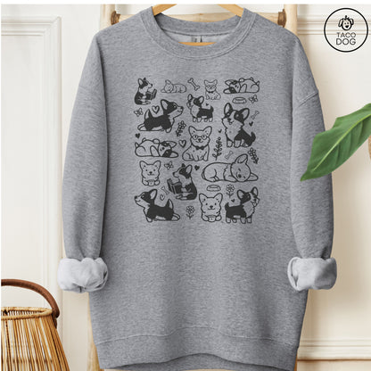 Corgi Doodles Cartoon Sweatshirt Graphite Heather Taco-Dog