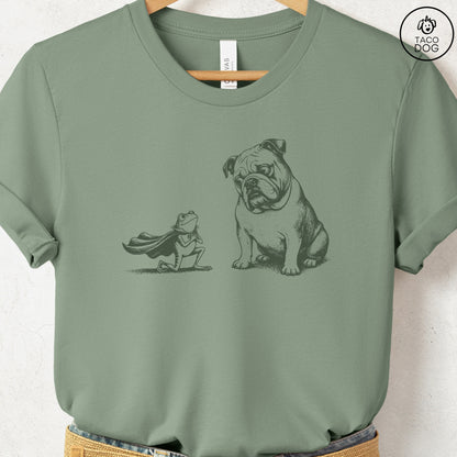 English Bulldog & Frog T-Shirt Sage Taco-Dog