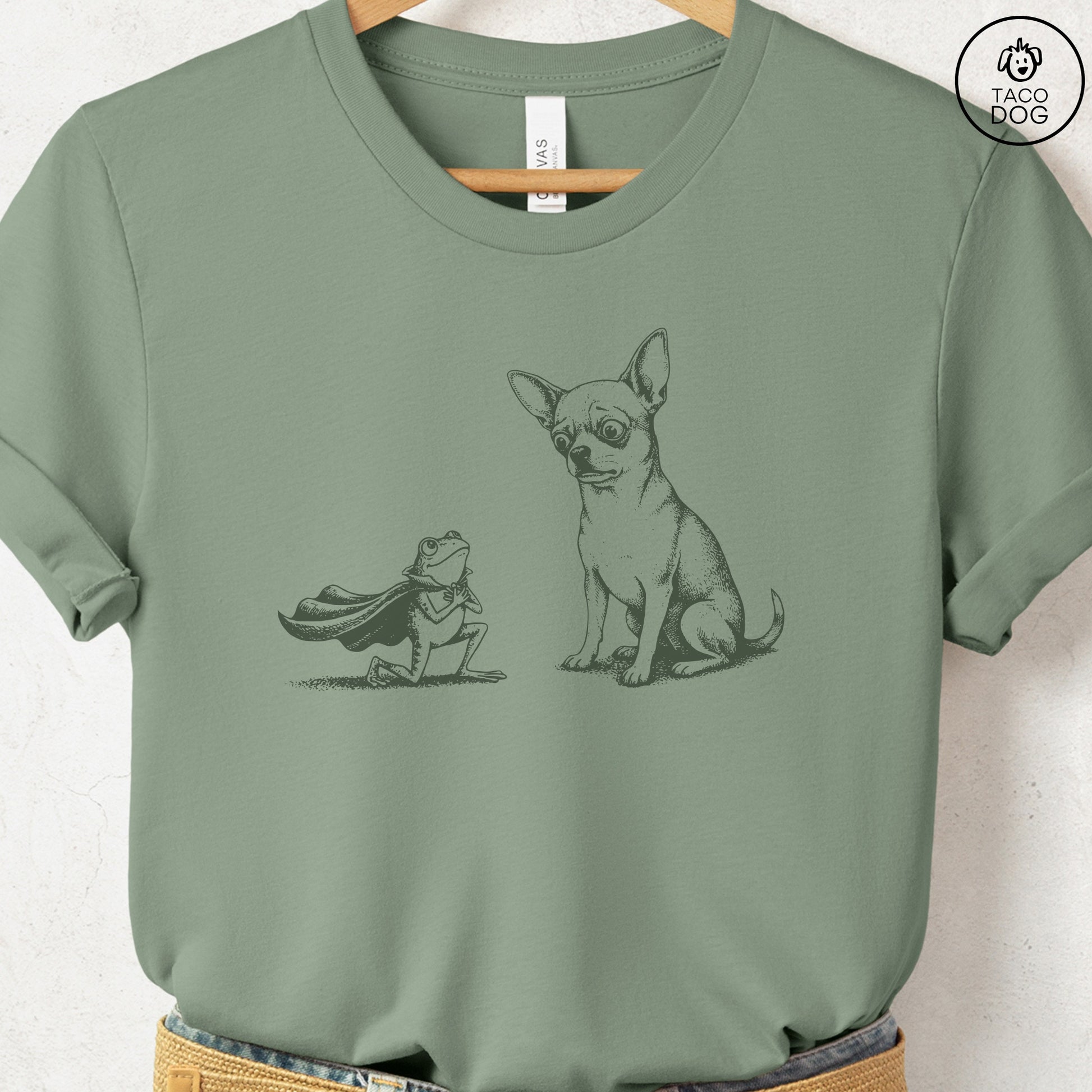 Chihuahua & Frog T-Shirt Sage