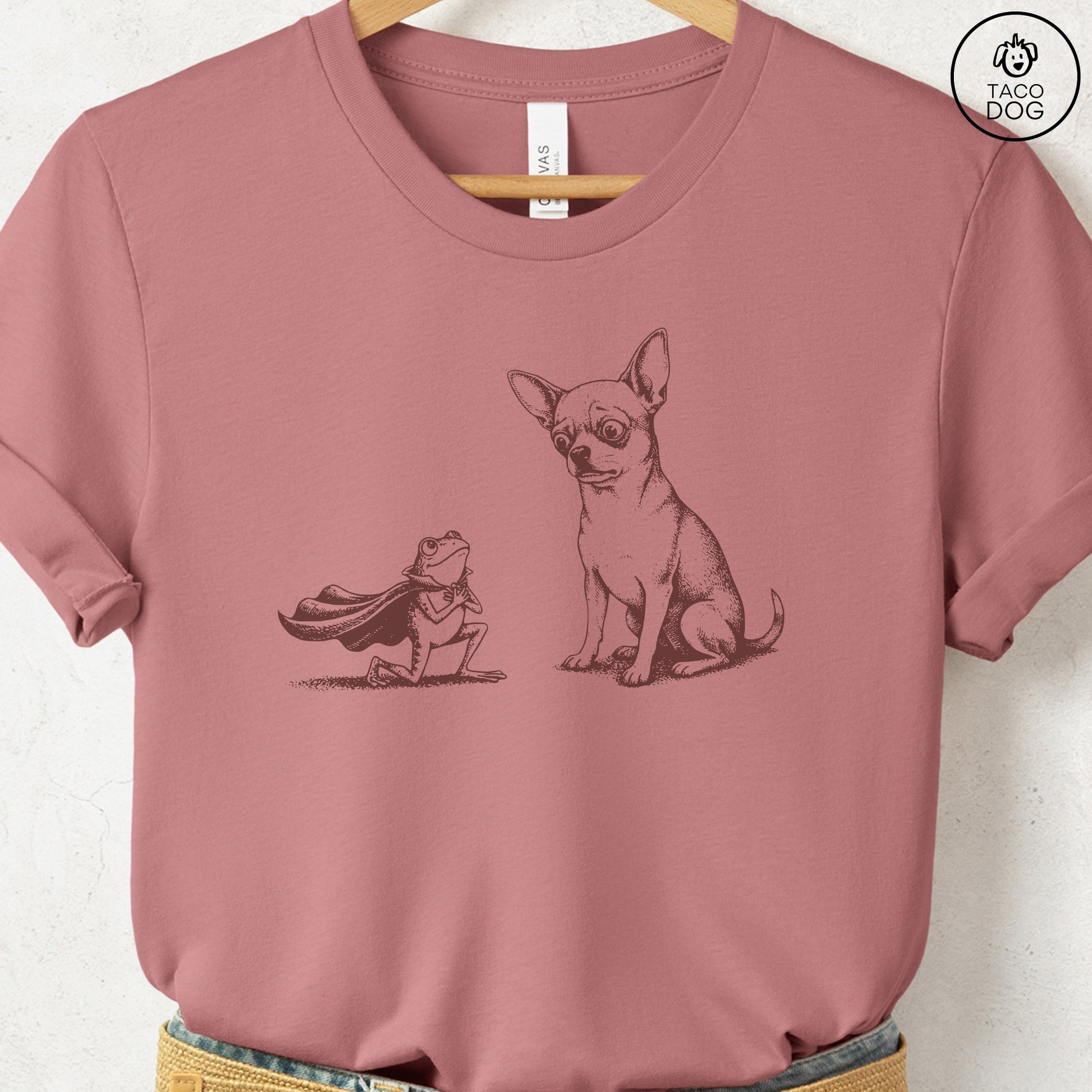 Chihuahua & Frog T-Shirt Heather Mauve