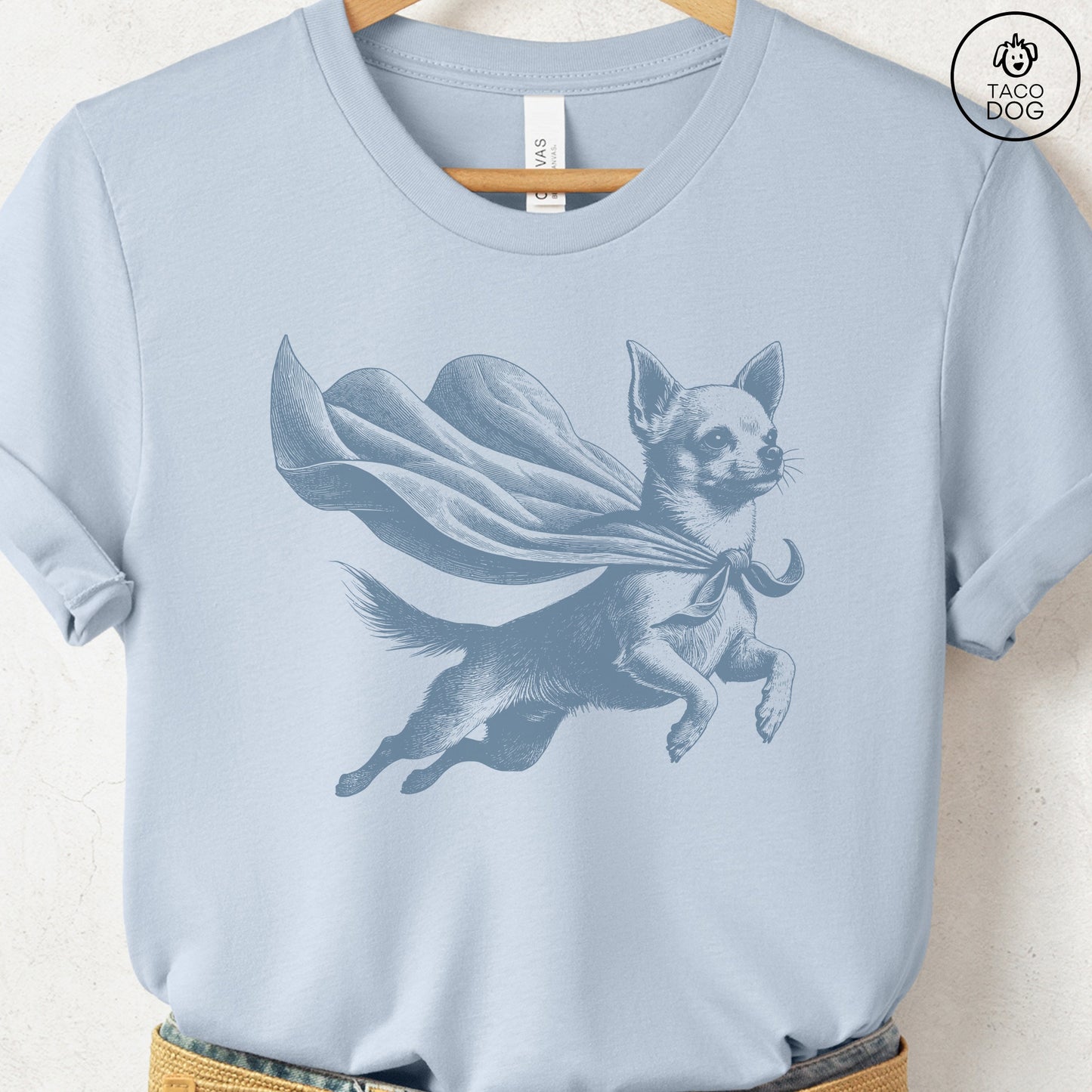 Chihuahua Flying Cape T-Shirt Light Blue