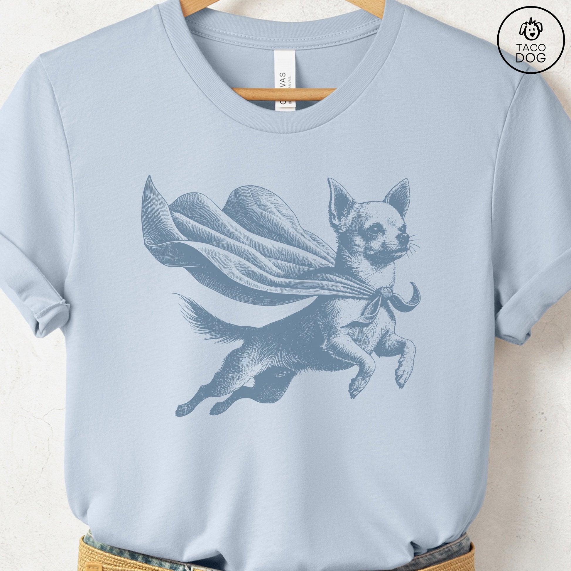 Chihuahua Flying Cape T-Shirt Light Blue