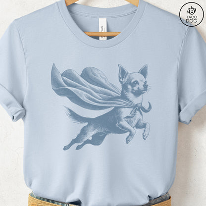 Chihuahua Flying Cape T-Shirt Light Blue