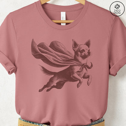 Chihuahua Flying Cape T-Shirt Heather Mauve