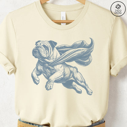 English Bulldog Flying Cape T-Shirt Natural Taco-Dog