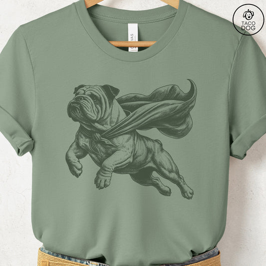 English Bulldog Flying Cape T-Shirt Sage