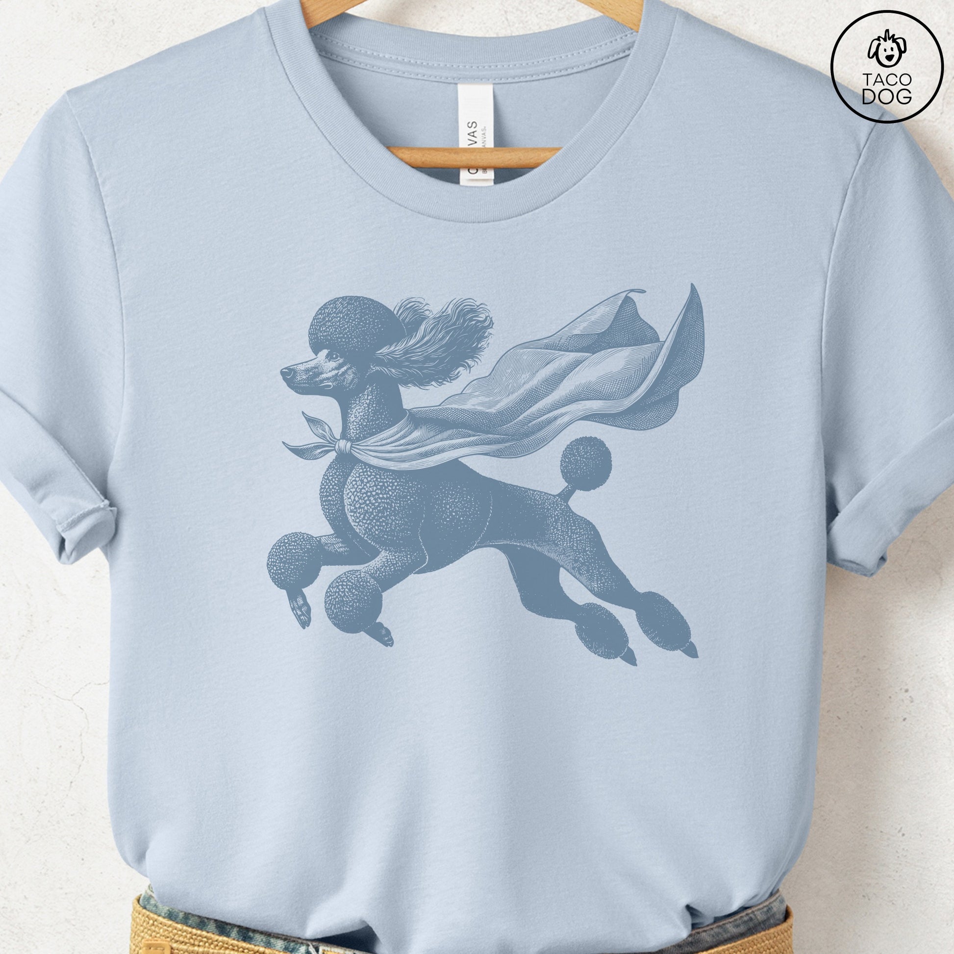 Poodle Flying Cape T-Shirt Light Blue