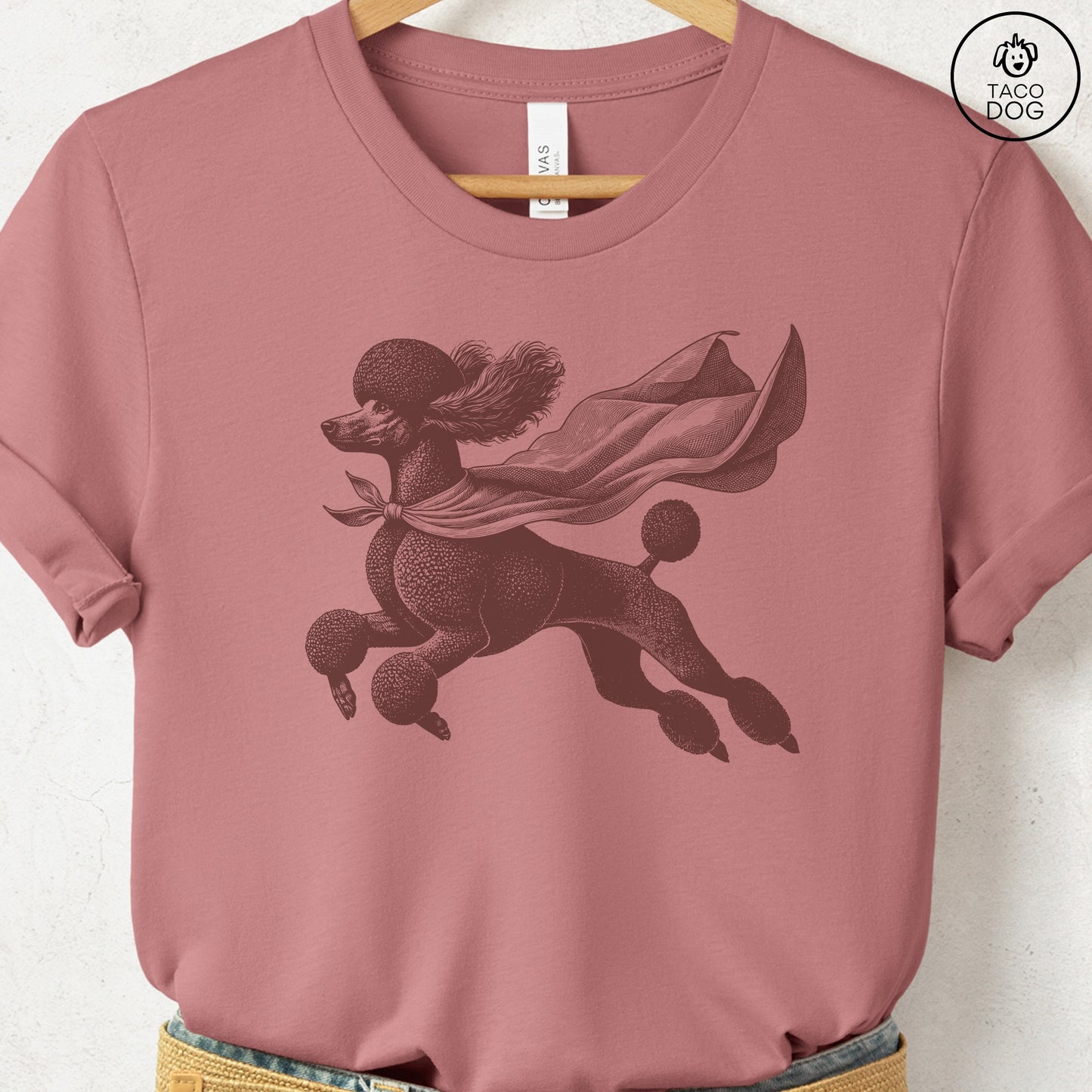 Poodle Flying Cape T-Shirt Heather Mauve